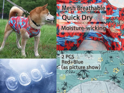 Dog Summer Cooling Shirts,Sun Protection Quick Dry Mesh Breathable Small Chihuahua Tee-Shirt,Red+Blue XS