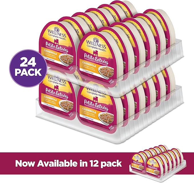 Wellness Natural Pet Food Petite Entrees Casserole Grain Free Natural Wet Small Breed Dog Food, Tender Chicken, Green Beans & Carrots, 3-Ounce Cup (Pack of 24)