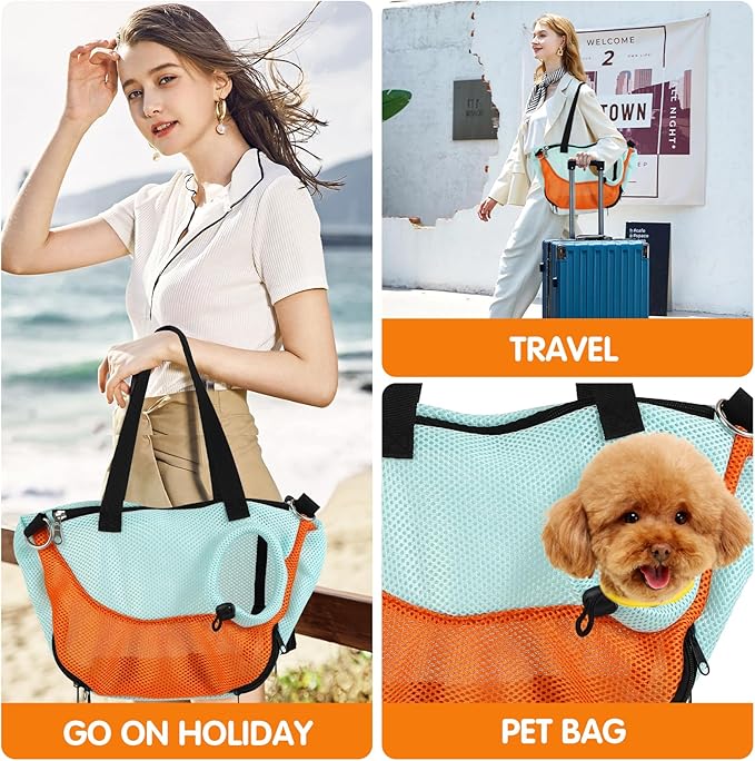 Dog Carrier Sling Adjustable Hand Free Dog Sling Carrier for Carry Small Dogs and Cats Travel Safety Harness Reversible Puppy Carrier Purse with Storage Pocket Suitable for Puppy
