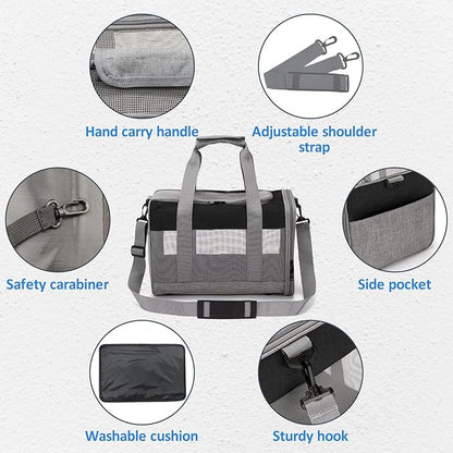 kathson Small Animal Carrier Bag, Guinea Pig Rabbit Travel Carrier Breathable Mesh Window Pet Portable Hand Bag for Hamster Bird Bunny Bearded Dragon Kitty and Etc (Grey with Black)