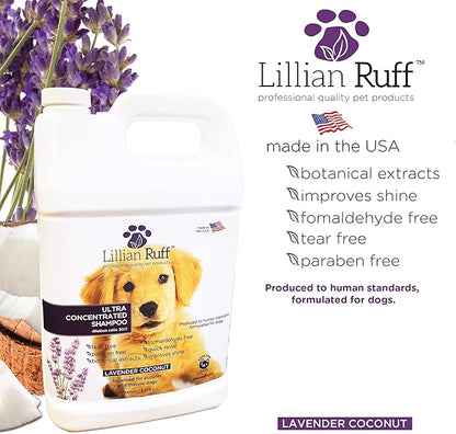Lillian Ruff High Concentrate Professional Grooming Shampoo for Dogs with Hydrating Essential Oils  30:1 Concentration for Bathing System - Clean, Condition, & Deodorize Dry Sensitive Skin (Gallon)