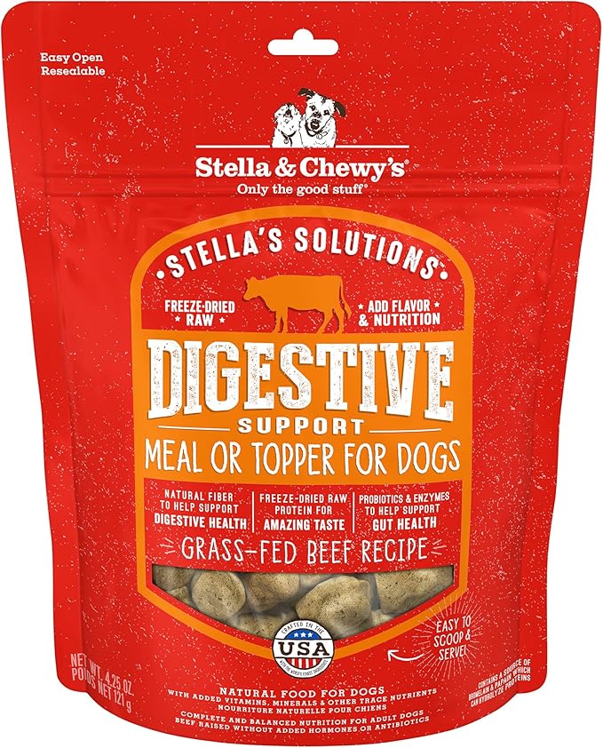 Stella & Chewy's – Stella’s Solutions Digestive Boost – Grass-Fed Beef Dinner Morsels – Freeze-Dried Raw, Protein Rich, Grain Free Dog Food – 4.25 oz Bag
