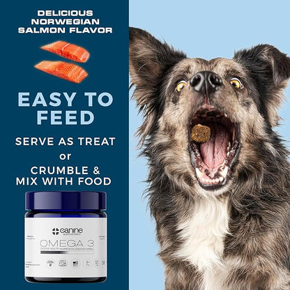 Omega 3 for Dogs – Wild-Caught Norwegian Salmon Oil – Soft Chews for Skin, Coat, Joints & Heart – Natural EPA & DHA – Peanut Flavor – 90 Count