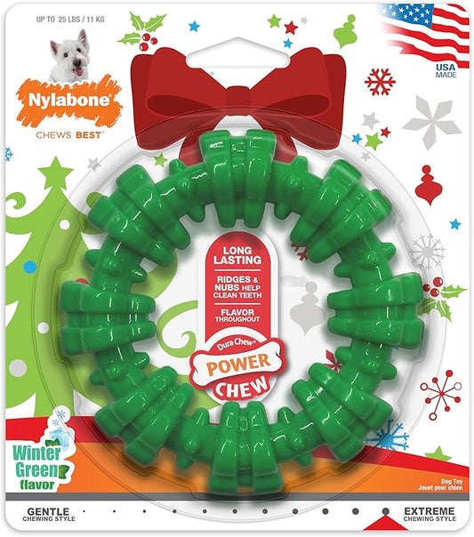 Nylabone Power Chew Textured Ring Dog Toy, Dog Chew Toys for Aggressive Chewers, Winter Green Flavor, Small/Regular - Up to 25 lbs. (1 Count)