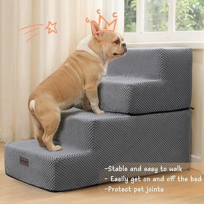 Dog Stairs for Small Dog, 4-Step Dog Steps for High Beds and Couch, Non-Slip Pet Stairs for Small Dogs and Cats,Dog Bed Stairs, Grey, 3/4/5 Steps