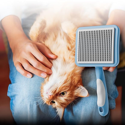 Cat Brush with One-Click Button, Cat Brushes for Indoor Cats Sheddingï¼_elf Cleaning Slicker Cat Brush for Shedding Massaging Grooming, Suitable for Long Short Haired Pets, Comfortable/Easy to Clean
