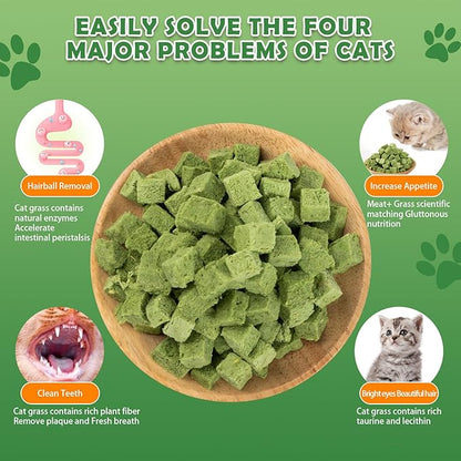 Cat Grass Treats Cubes - 80g Natural Freeze Dried Cat Grass Teething Stick Cat Treats Snacks Edible Cat Chew Toys for Hairball Removal Teeth Cleaning