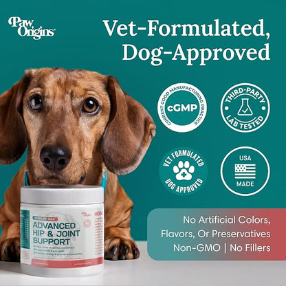 Paw Origins Mobility Max Joint Supplement for Dogs – 9-in-1 Blend with Glucosamine, Chondroitin, MSM & Vitamin C – Natural Bacon Flavor – Premium USA-Made Daily Formula for Active & Senior Pets