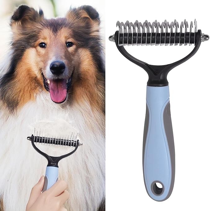 Pet Deshedding Tool - Double-Sided Undercoat Rake for Dogs and Cats - Safe and Effective for Removing Mats and Hairballs - Say Goodbye to Annoying Shedding and Flying Fur
