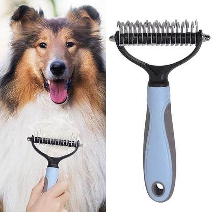 Pet Deshedding Tool - Double-Sided Undercoat Rake for Dogs and Cats - Safe and Effective for Removing Mats and Hairballs - Say Goodbye to Annoying Shedding and Flying Fur