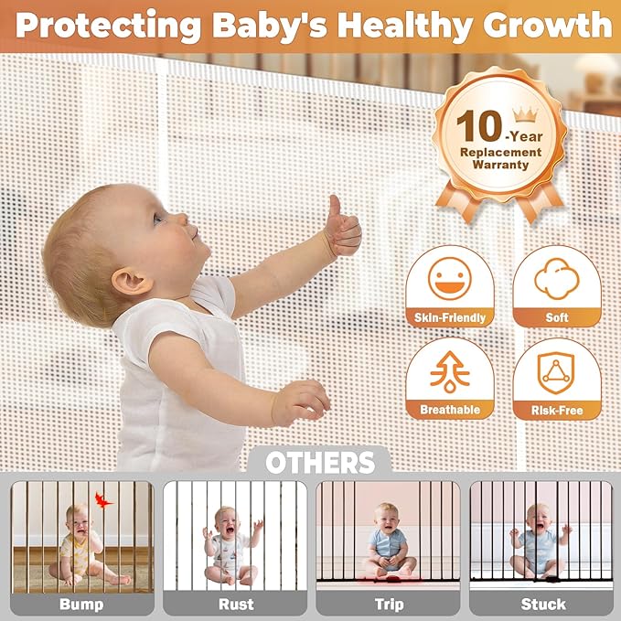 200" Retractable Baby Gates Dog Gate Extra Wide, 42" Tall Child Pet Safety Gate with Reinforced Strips for Stairs, Long Mesh Garage Gates Fence for Outdoor Indoor Large Openings Driveway Decks Patio