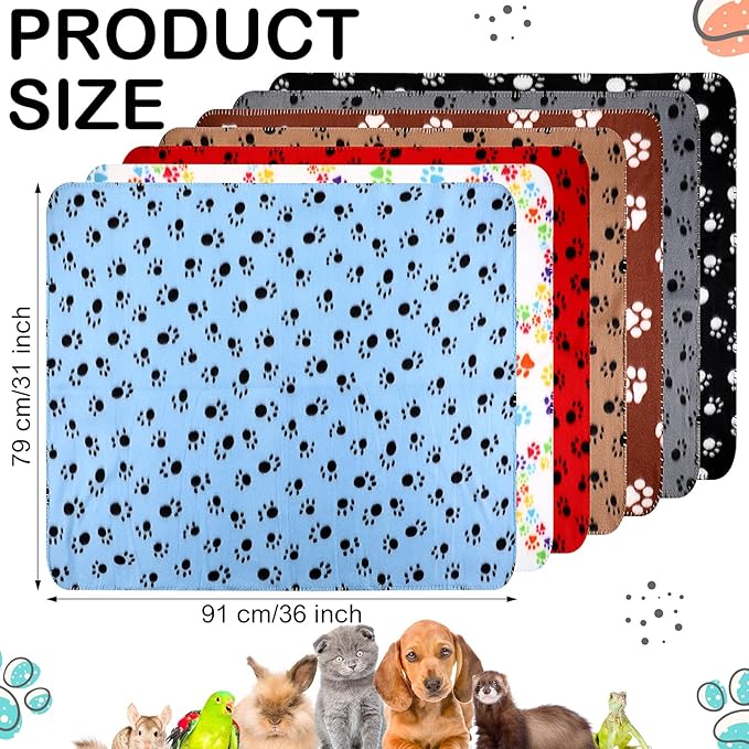 Tegeme 12 Pieces Fleece Blankets for Pets Dog Puppy Paw Print Cat Bedding Cover Blanket for Small Animals Pig Cage Liner Sleep Mat Pad Kitten Soft Warm(Cute Style,31 x 36 Inches)