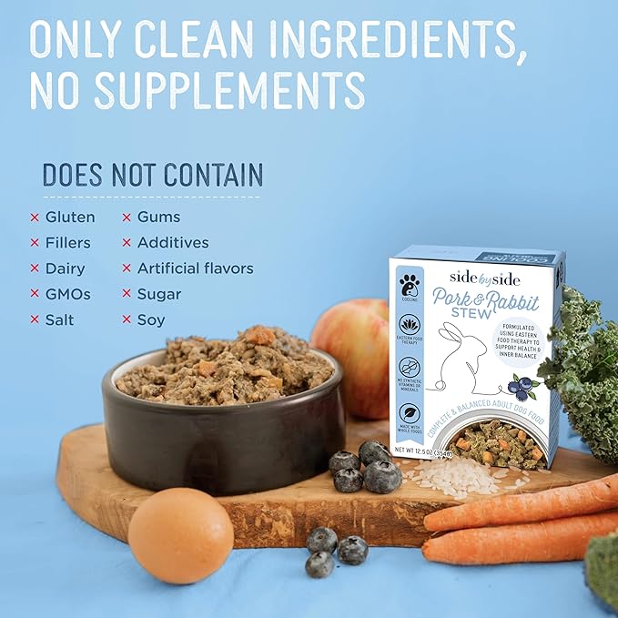 Side by Side Pork & Rabbit Stew - Cooling Wet Dog Food & Dog Food Topper for All Breeds - Made with Nutrients & Whole Raw Ingredients - No Artificial Additives or Fillers - USA Made (12.5 oz, 3-Pack)