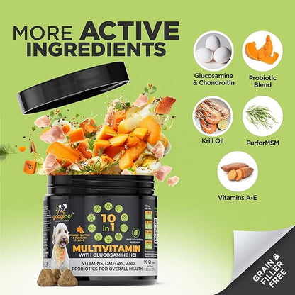 Googipet Premium 10 in 1 Dog Vitamins Multivitamin Chewable with Probiotics for Gut Health, Dog Vitamins and Supplements w/Vitamin C & Glucosamine for Joint Support (Peanut Butter & Pumpkin Flavor)