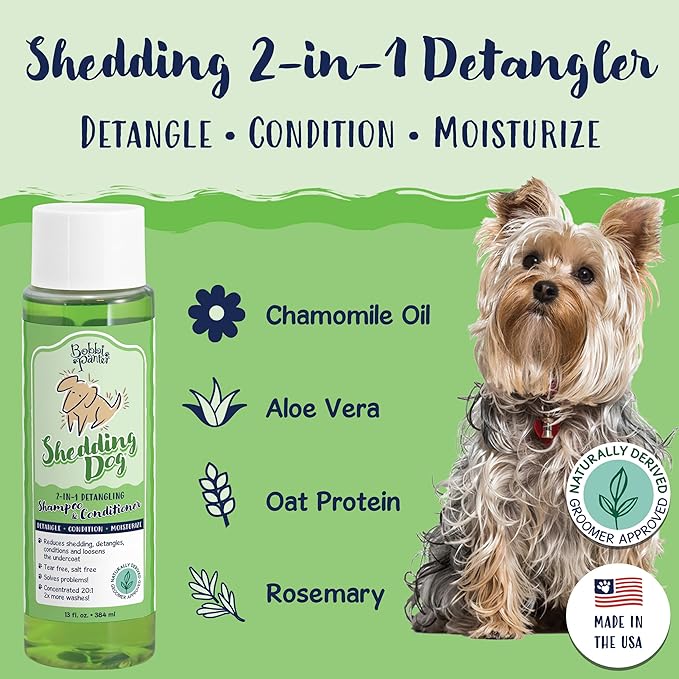 Bobbi Panter 2-in-1 Deshedding Dog Shampoo and Conditioner for Detangles & Shedding Control - Natural Ingredients, Tear-Free, Salt-Free, pH-Balanced, 20:1 Concentrated, Pear Scented, 13 oz.