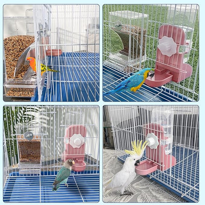 No Mess Bird Feeder Water Dispenser Set, Parakeet Cage Accessories, Bird Feeder and Waterers in Cage for Cockatiels, Finches, Lovebirds, Budgies, Canaries