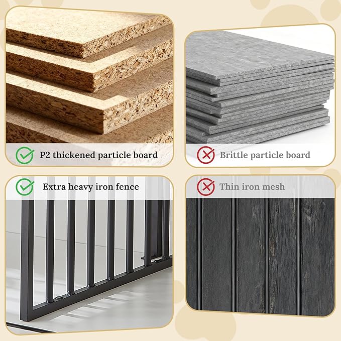 Rovibek 60.6" Double Dog Crate Furniture, Large Dog Kennel Furniture TV Stand for 2 Dogs, Furniture Style Dog Crates End Table, Wood Crates for Dogs White