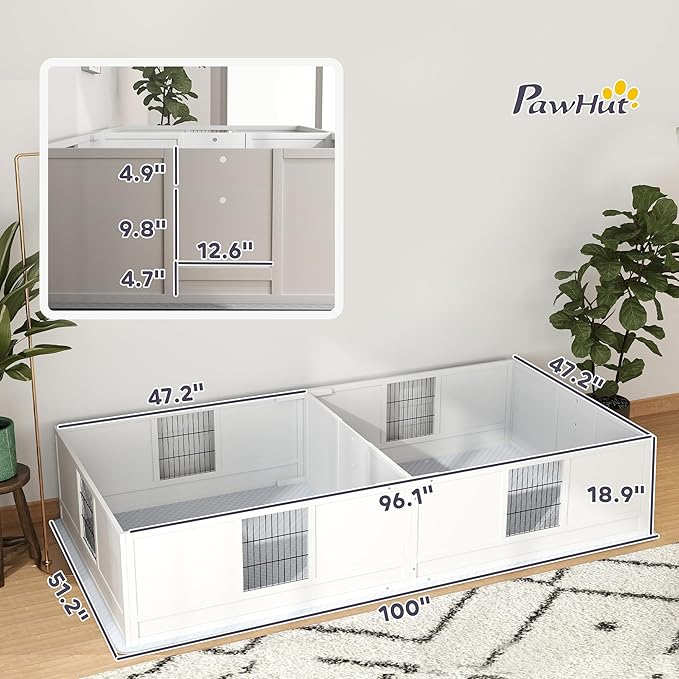 PawHut Whelping Box for Dogs and Puppies, Dog Whelping Box with Waterproof Pee Pad, Adjustable Height Door, for Large Dogs Indoor Use, 96" x 47" x 19"