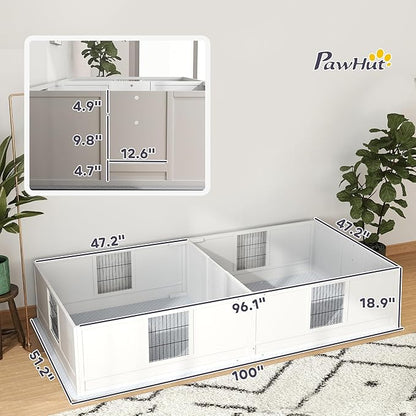 PawHut Whelping Box for Dogs and Puppies, Dog Whelping Box with Waterproof Pee Pad, Adjustable Height Door, for Large Dogs Indoor Use, 96" x 47" x 19"