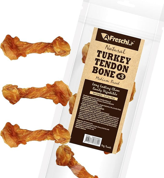 Afreschi Turkey Tendon for Dogs, Medium Bone 3.17 oz, USA-Sourced Turkey, All Natural Human Grade Dog Chew, Hypoallergenic, Rawhide Alternative, Dog Treats for Medium Breeds