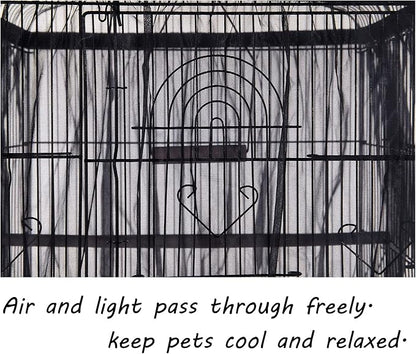 Tamu style Bird Cage Seed Catcher, Large, Stretchy Form Fitting Mesh Skirt Cover for Parrot Enclosures, Light and Breathable Fabric, Prevent Scatter and Mess, Reusable,Adjustable, Lightweight,Black