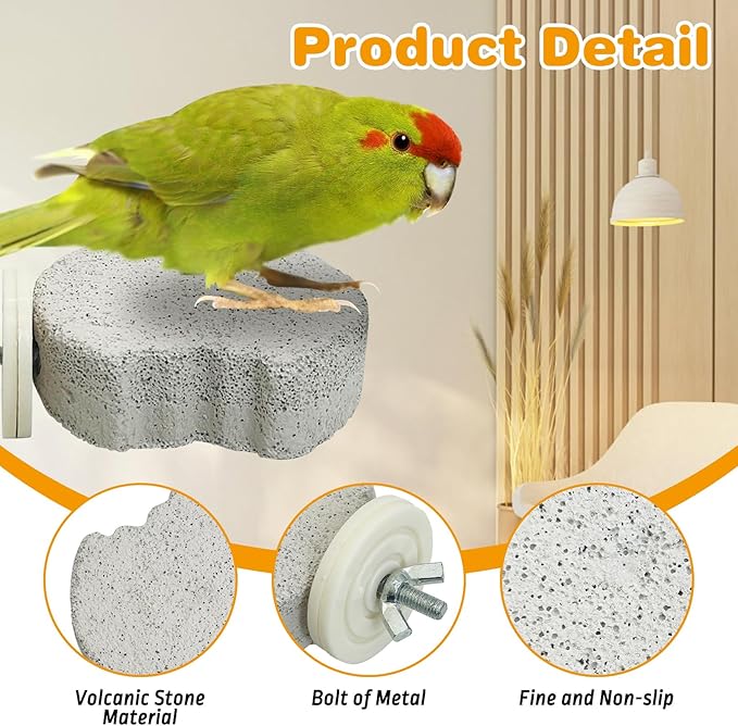 PINVNBY 8 PCS Bird Perch Parrot Beak Grinding Stone Calcium Mineral Parrot Perch Foot Claws Trimmer Chewing Toy Bird Cage Accessories for Small Medium Budgie Cockatiel Conure Lovebird (Lune)