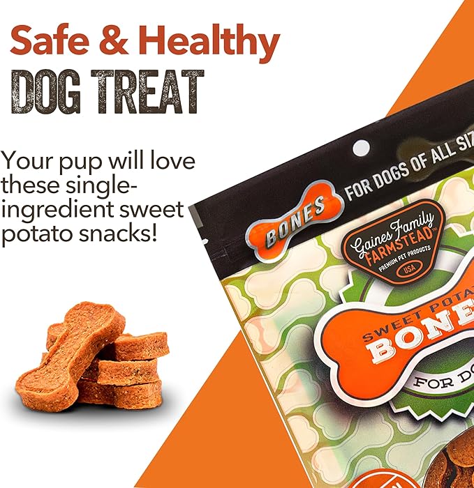 Gaines Family Farmstead Sweet Potato Dog Bones, All-Natural, Grain Free, Dog Treats for All Ages & Breeds, Made in The USA, 14 Ounce Bag