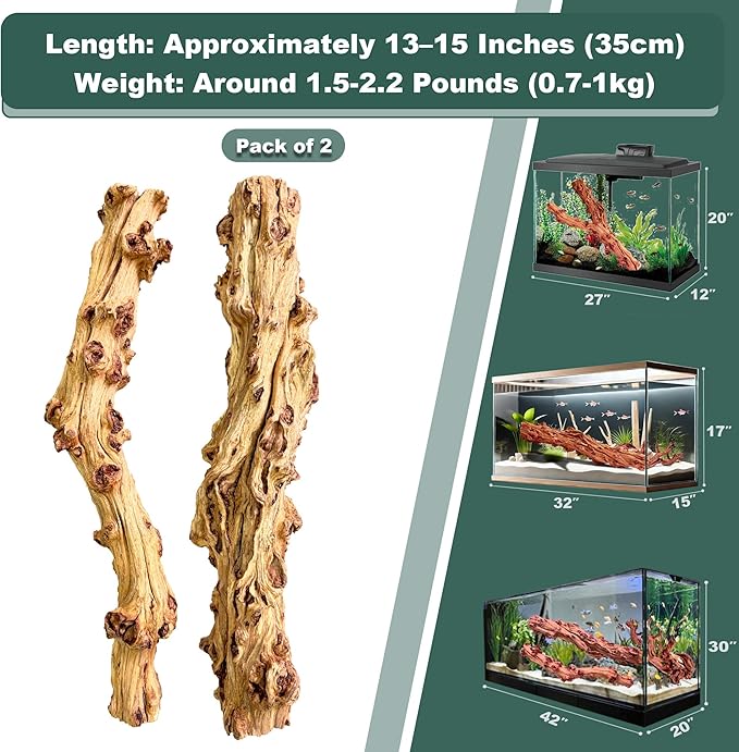 Natural Wood Driftwood for Aquarium Fish Tank Wood,Extra Large Trunk Driftwood for Reptile Tank Decor (SLM-Trunk M (13 to15 Inch)-Pack of 2)