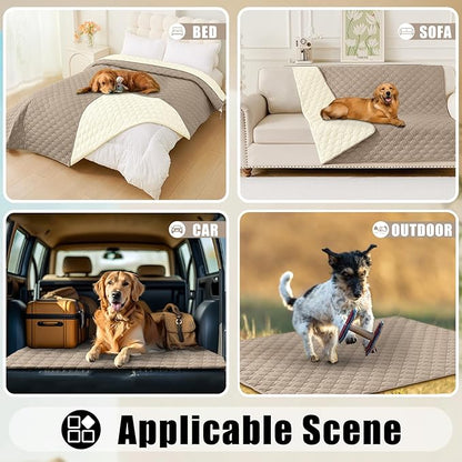 Smiry Waterproof Dog Blanket, Soft Dog Bed Cover Pet Blanket, Reversible Couch Cover for Dogs Washable, Pet Couch Covers for Sofa Furniture Protector for Puppy Cat (82x82 Inch, Taupe/Beige)