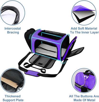 Soundy Dog Carrier Cat Carriers Airline Approved Pet Carrier for Small Medium Dogs Cats Under 15Lbs Puppies Collapsible Soft Sided TSA Travel Puppy Carrier Bag (Medium, Purple)