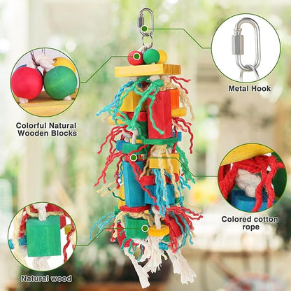 Rypet Wood Bird Chewing Toys for Cage Wall, Wooden Bird Cage Toy for Helping to Trim Beak, Birds Toys Parrot Toy for African Grey Parrots Cockatoos Amazon Parrot and Other Small to Medium Parrots