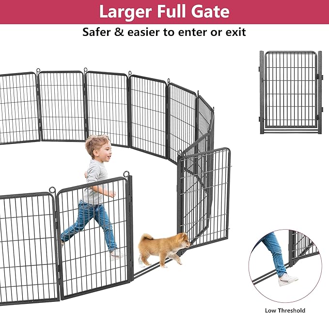 Dog Playpen with Extra Large Door Dog Fence Outdoor for Yard Indoor Dog Pen 32inch 14 Panels Dog Pens Outside Anti-Rust Pet Fence Portable Dog Fence for RV Camping Yard