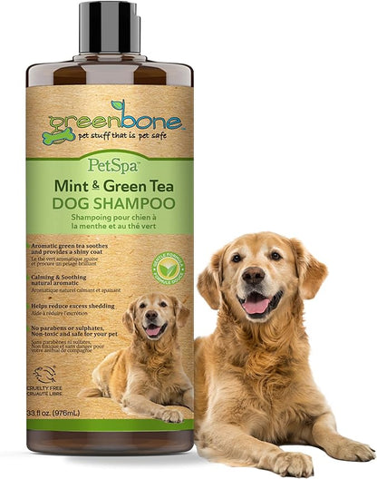 Pet Spa Mint & Green Tea Dog Shampoo - Calming, Soothing, Gentle Grooming Solution, 33 fl oz, Safe & Natural Formula