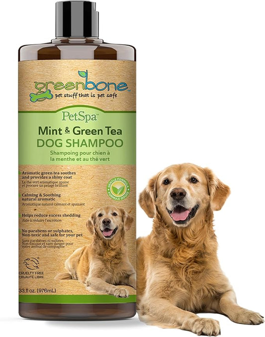 Pet Spa Mint & Green Tea Dog Shampoo - Calming, Soothing, Gentle Grooming Solution, 33 fl oz, Safe & Natural Formula
