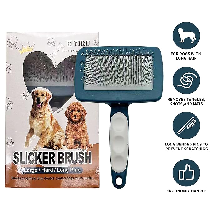 YIRU Golden Doodle Poodle Brush for Grooming,Slicker Dog Brush for Goldendoodle,Dog Grooming Brush,Pet Dog Slicker Brush for Long Haired Dogs,Removes Loose Hair,Undercoat- L