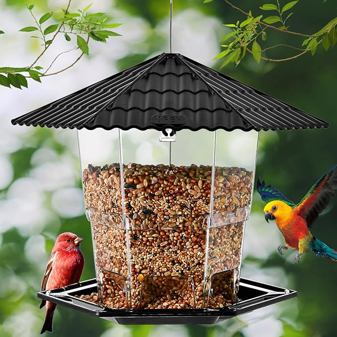 Bird Feeders for Outdoors Hanging Birds Feeder Wild Birds Seed, Black 2 Pack B