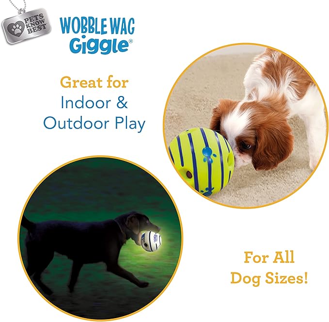 Wobble Wag Giggle Ball 2 Pack- Interactive Dog Toy, Fun Giggle Sounds When Rolled or Shaken, Pets Know Best, 1 Original & 1 Glow in The Dark Ball
