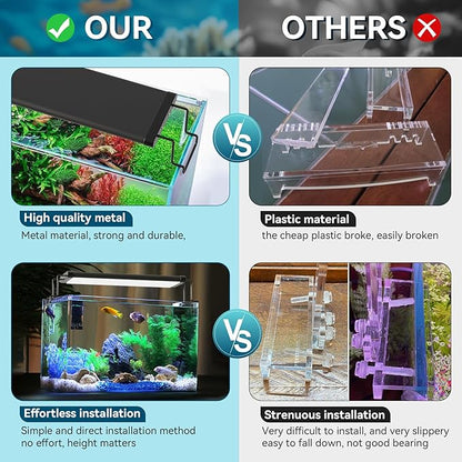 2 Pcs Aquarium Light Riser for Rimmed/Rimless Tanks, Aquarium Light High Holder Bracket, Steel Fish Tank Light Extenders Stands for LED, Light Riser for Aquarium -Black (Width 3 inch)