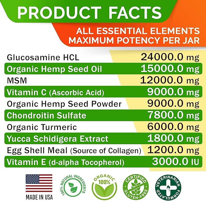 Hemp Chews for Dogs - Glucosamine Chondroitin for Dogs Joint Pain Relief with Hemp Oil, Hip & Joint Supplement Dogs, MSM Turmeric for Dogs Mobility, Dog Joint Supplement, Hemp Dog Treats Joints Health