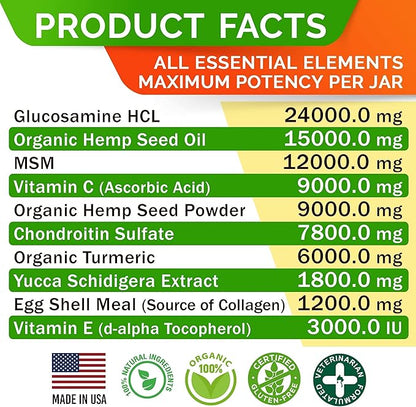 Hemp Chews for Dogs - Glucosamine Chondroitin for Dogs Joint Pain Relief with Hemp Oil, Hip & Joint Supplement Dogs, MSM Turmeric for Dogs Mobility, Dog Joint Supplement, Hemp Dog Treats Joints Health