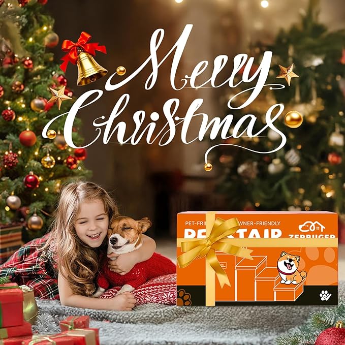 Dog Stairs with Storage 23" H, 4-Step Wider Dog Steps for High Beds Window, Folding Sturdy Pet Stairs Gift for Small/Medium/Large Dogs Cats, Dog Ramp for Climbing Car Hold Up to 200 lbs, Beige Gray