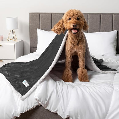 PetAmi Waterproof Dog Blanket For Small Medium Dog, Pet Puppy Blanket Couch Cover Protection, Sherpa Fleece Cat Blanket Washable Throw Couch Sofa Bed Furniture Protector Reversible Soft 29x40 Charcoal