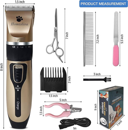 Dog Grooming Shaver Kit Clippers Low Noise Rechargeable Cordless Electric Quiet Hair Clippers Set for Dogs Cats Pets (Gold)