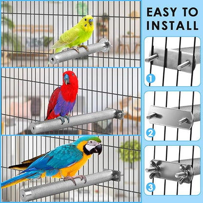 KATUMO Bird Perch - Stainless Steel - Rough Surface Stand for Small to Medium Parrots (9.8 x 1.0 inch)