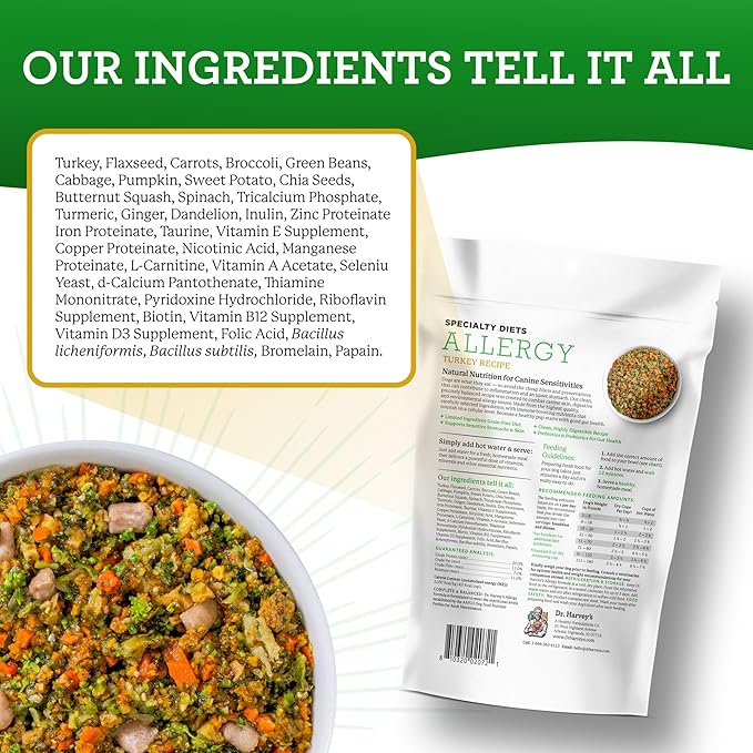 Dr. Harvey's Specialty Diet Allergy Turkey Recipe, Human Grade Dog Food for Dogs with Sensitivities and Allergies, Trial Size (5.5 Ounces)
