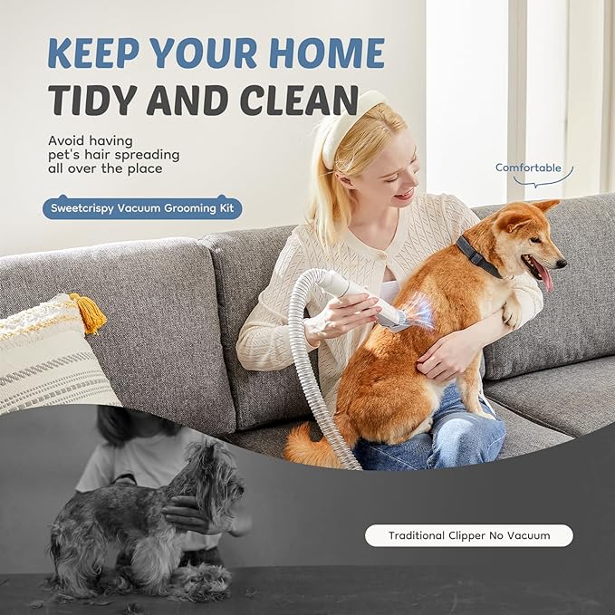 DUMOS 5-in-1 Cordless Pet Grooming Vacuum Kit - Ultra-Quiet Clippers, 2.5L XL Dust Cup, 3 Suction Modes & 5 Pro Tools for Dogs/Cats | Tangle-Free Grooming, All-in-One Cleaning (White)