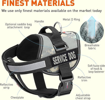 Dogline Unimax Service Dog Harness Vest with Removable Service Dog Patches Adjustable Straps Breathable Neoprene for Medical Identification Training Dogs Girth 36 to 46 in Urban Camo
