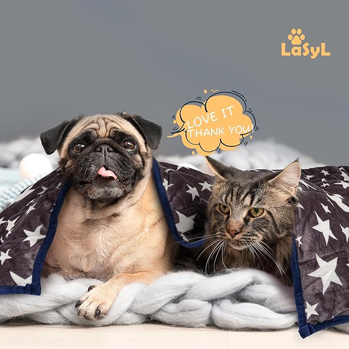 LaSyL Weighted Blanket for Pets | Thunder Blanket for Dogs Anxiety | Premium Soft Minky | Relaxation & Calming & Anti Anxiety | Blue Grey Star, Washable Small 24" L x 32" W