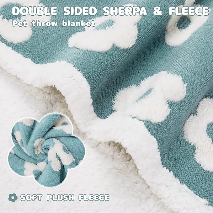 Luciphia Waterproof Pet Blanket for Medium Large Dogs Washable Fluffy Thick Jacquard Shag Fleece Warm Sherpa 3D Textured Flower Print for Cats Puppy Couch Protection (Blue,57x40 inches)