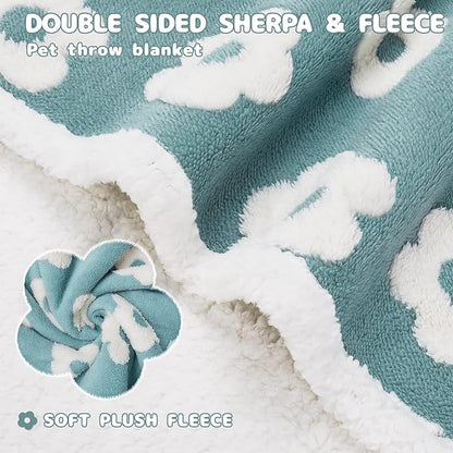 Luciphia Waterproof Pet Blanket for Medium Large Dogs Washable Fluffy Thick Jacquard Shag Fleece Warm Sherpa 3D Textured Flower Print for Cats Puppy Couch Protection (Blue,57x40 inches)